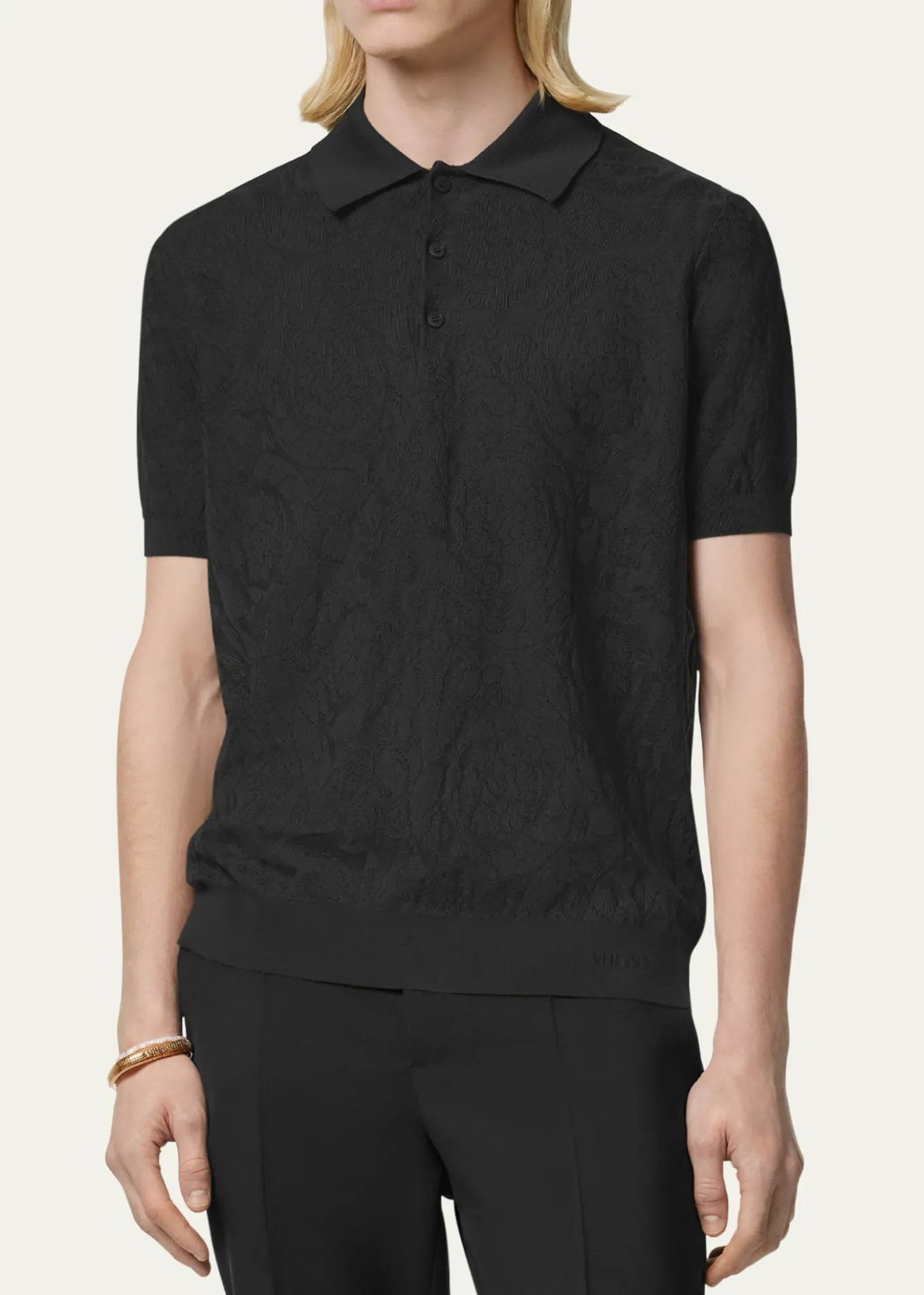 VersaceMen's Tonal Barocco Knit Polo Shirt