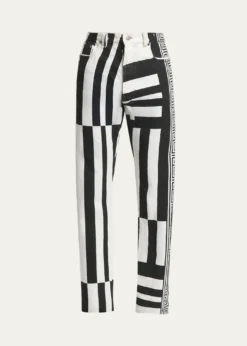 VersaceMen's Two-Tone Greca Paneled Straight-Leg Pants