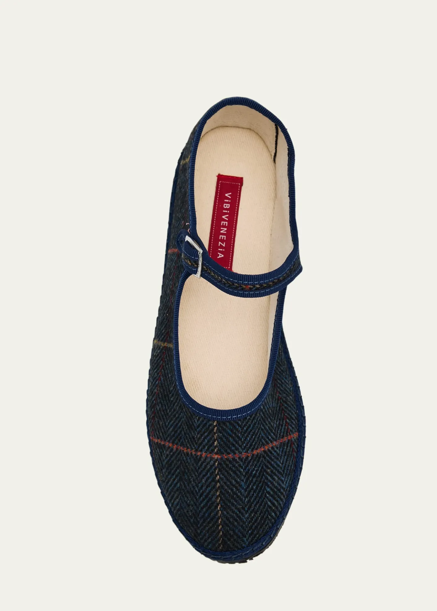 Vibi VeneziaMary Jane Plaid Herringbone Wool-Blend Flats