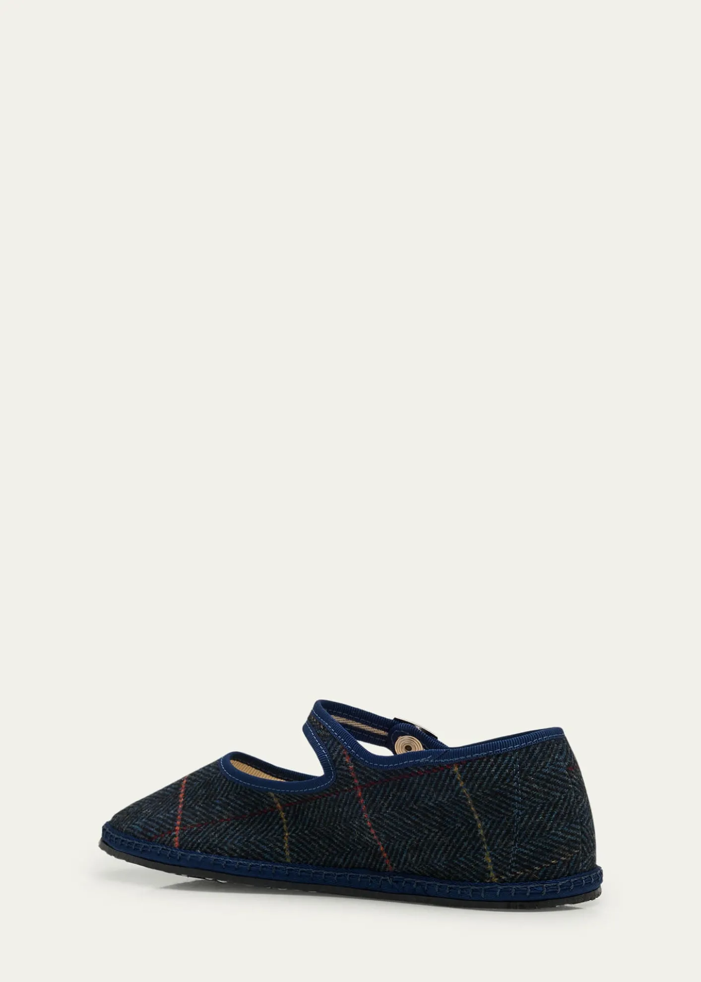 Vibi VeneziaMary Jane Plaid Herringbone Wool-Blend Flats