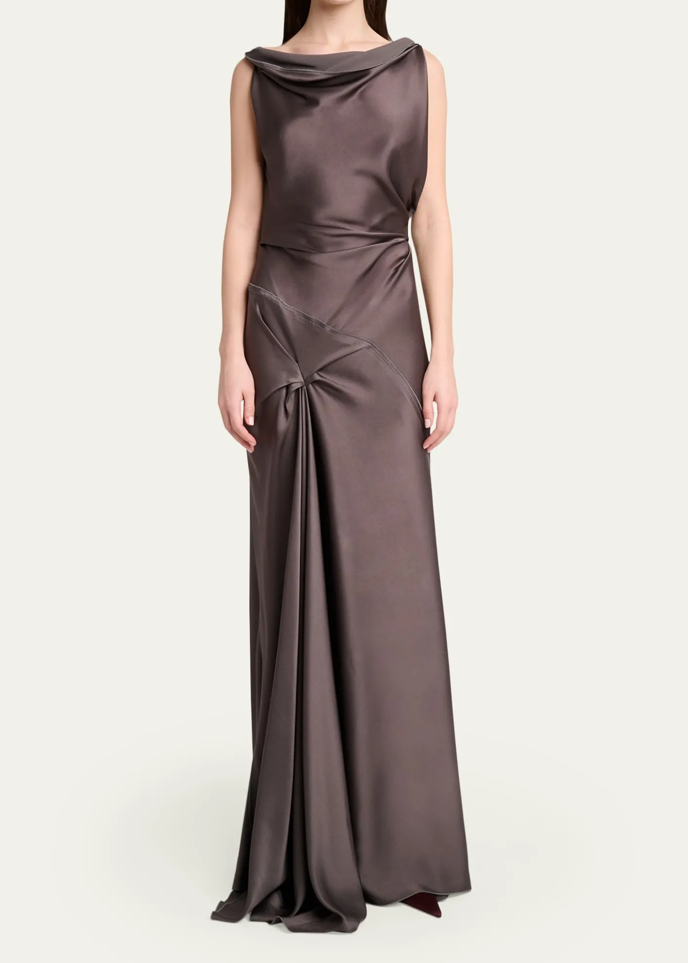 Victoria BeckhamAsymmetric Draped Sleeveless Satin Midi Dress