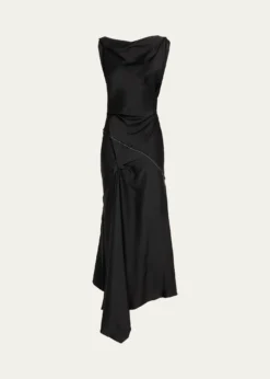 Victoria BeckhamAsymmetric Draped Sleeveless Satin Midi Dress