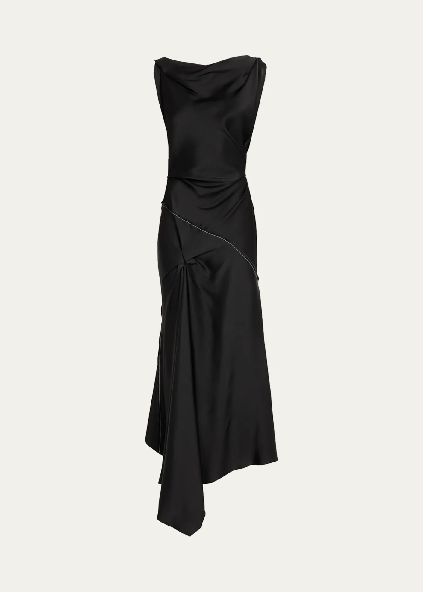 Victoria BeckhamAsymmetric Draped Sleeveless Satin Midi Dress