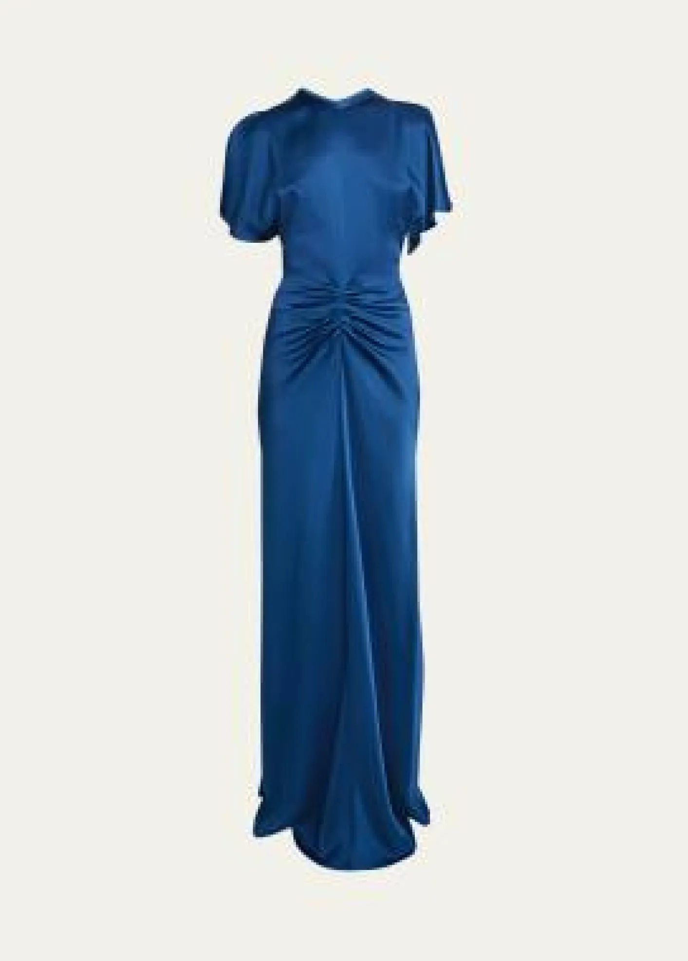 Victoria BeckhamGathered Waist Flutter-Sleeve Satin Gown
