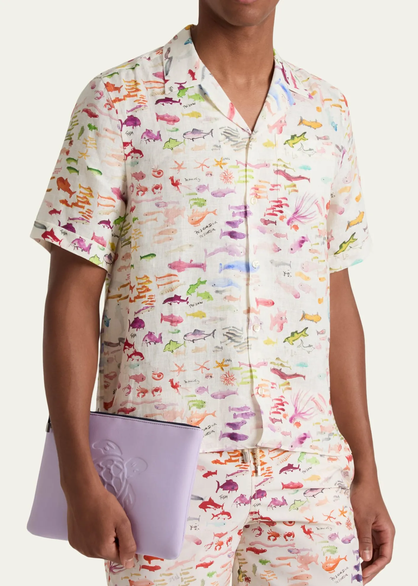 Vilebrequinx Fabrice Hyber Men's Pescador Linen Camp Shirt
