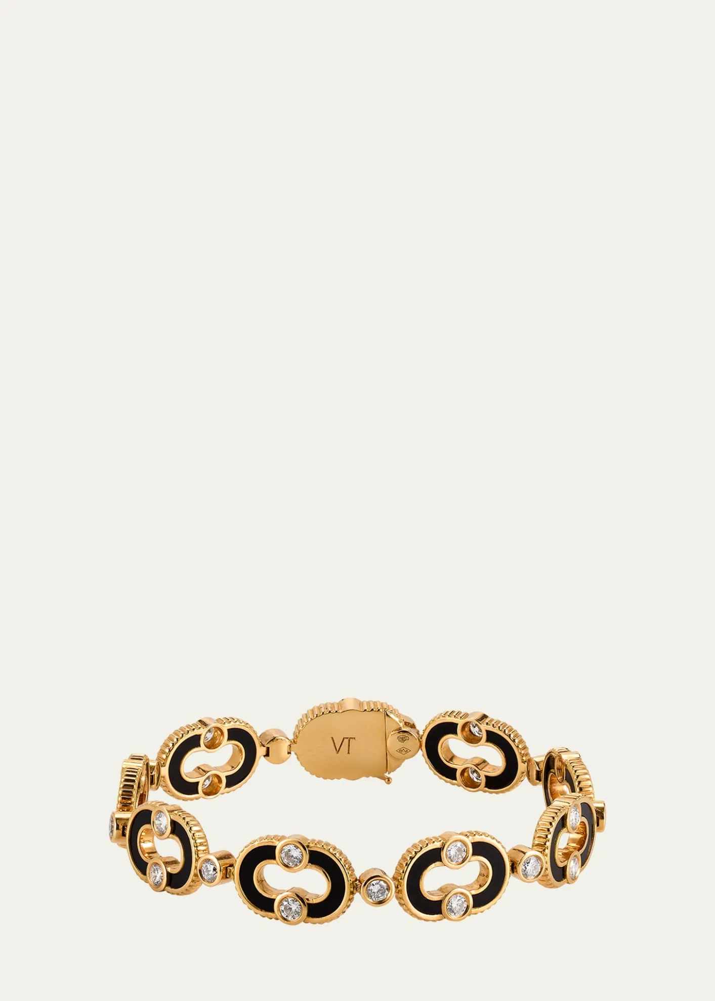 Viltier18K Yellow Gold Magnetic Enchaine Bracelet with Diamonds and Onyx