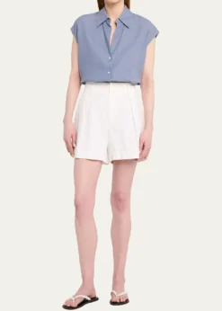 VinceCap-Sleeve Linen Button-Front Blouse