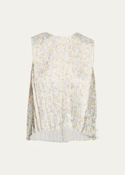 VinceCitrine Bloom Pleated Satin Top