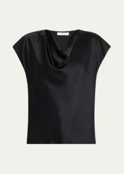 VinceCowl-Neck Cap-Sleeve Satin Blouse