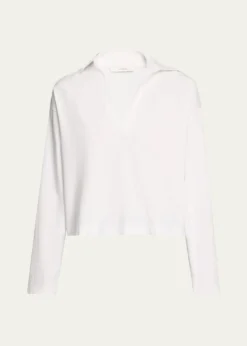 VinceEasy Cotton Long-Sleeve Pullover Polo Top