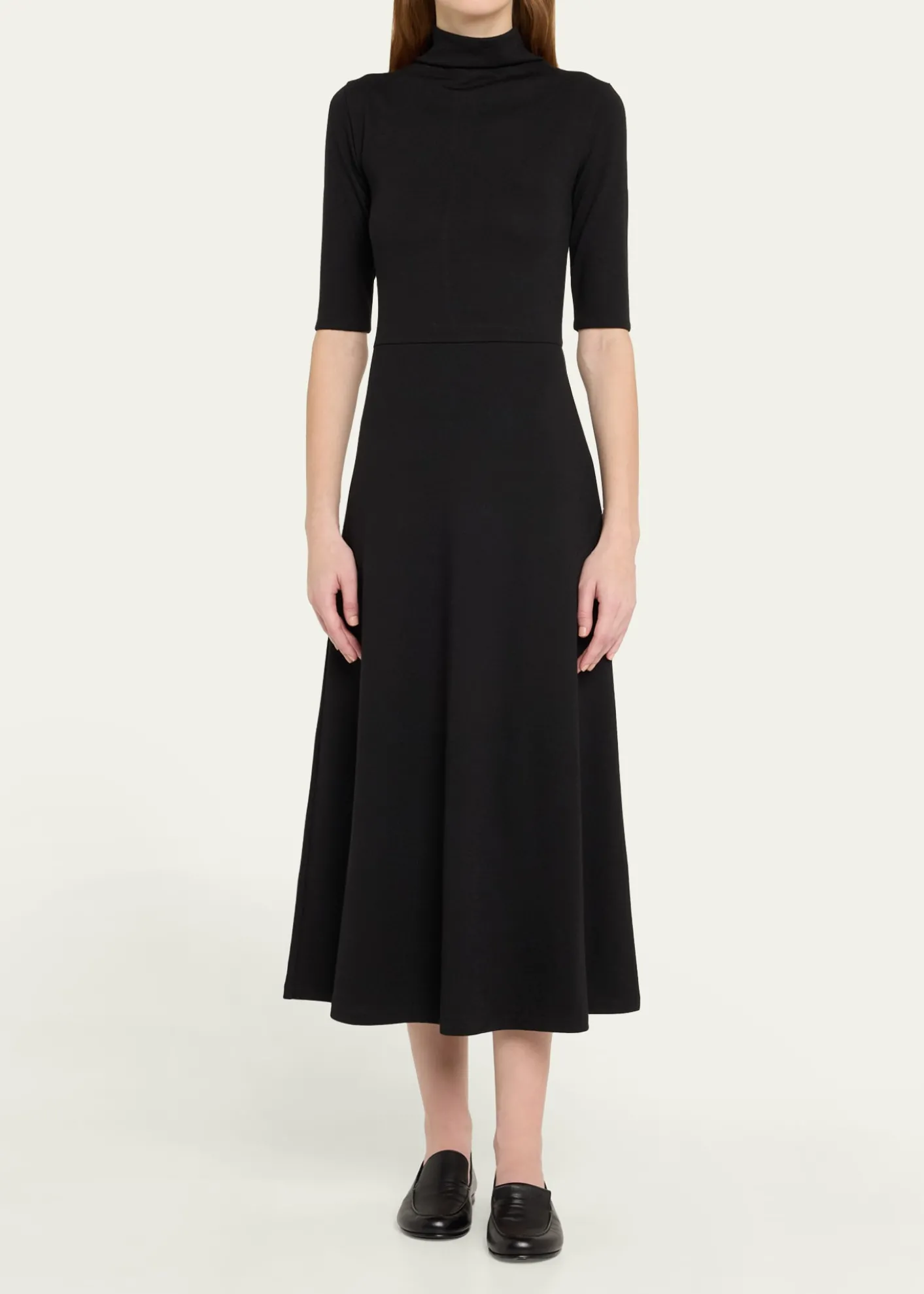 VinceElbow-Sleeve Turtleneck Midi Dress