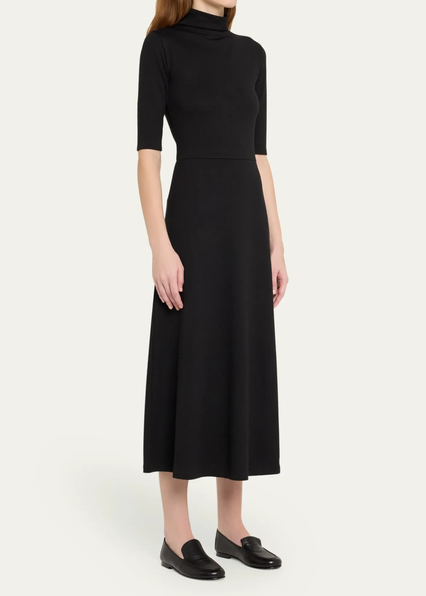 VinceElbow-Sleeve Turtleneck Midi Dress