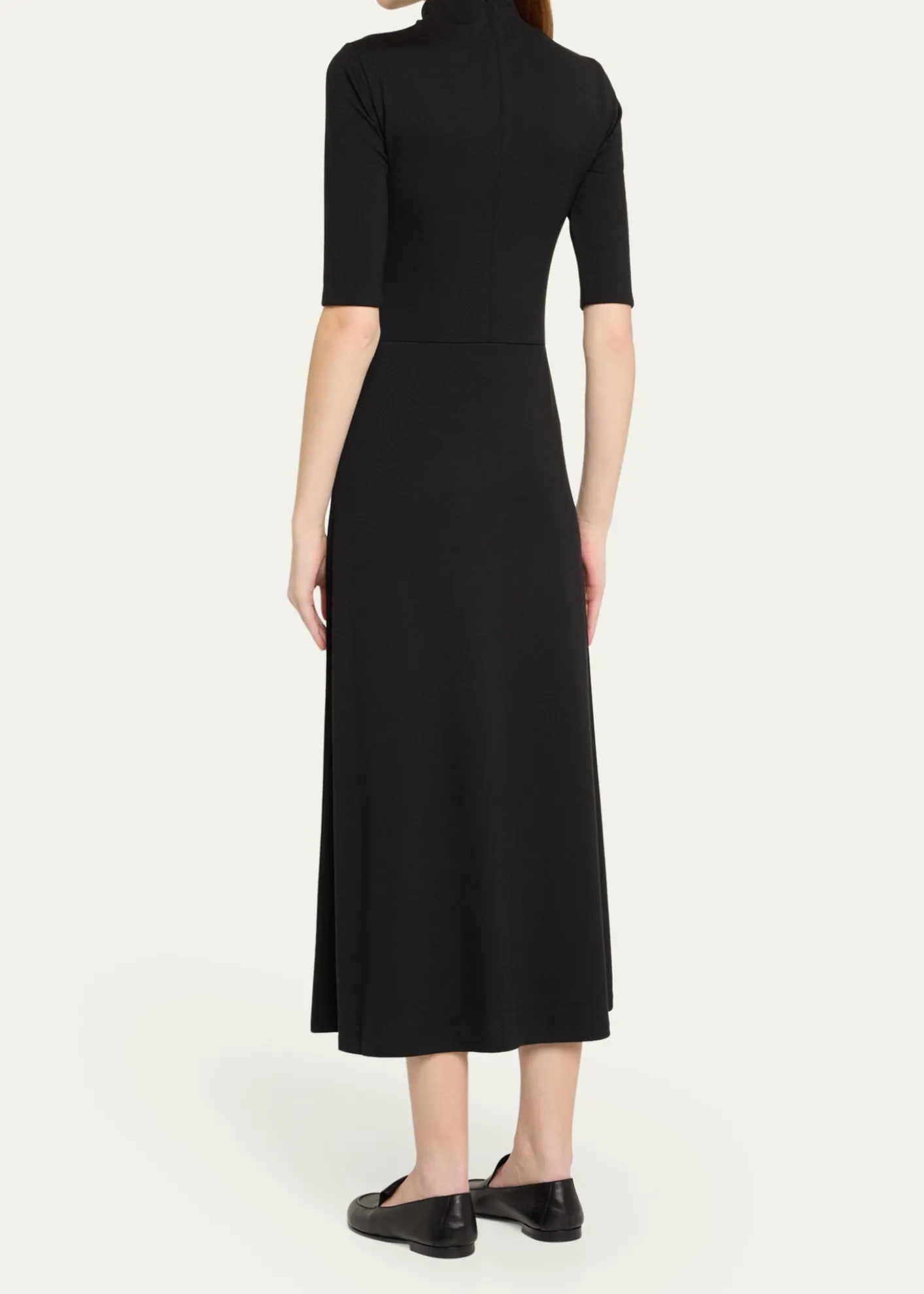 VinceElbow-Sleeve Turtleneck Midi Dress