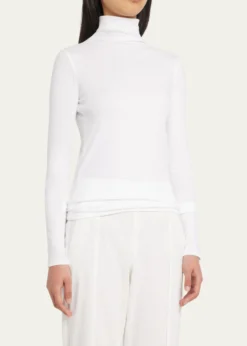 VinceEssential Long-Sleeve Cotton Turtleneck Top