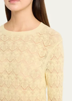 VinceFine Lace 3/4-Sleeve Crewneck Top
