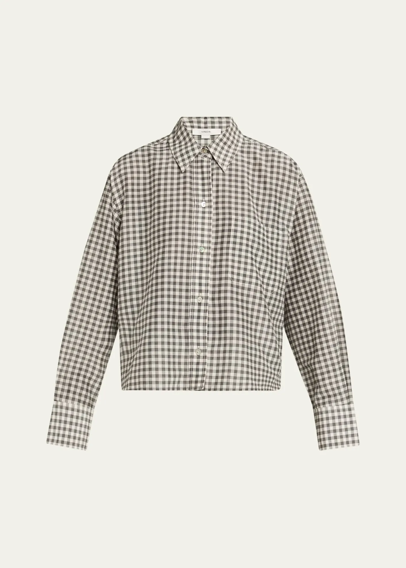VinceLong-Sleeve Cropped Cotton-Silk Gingham Shirt
