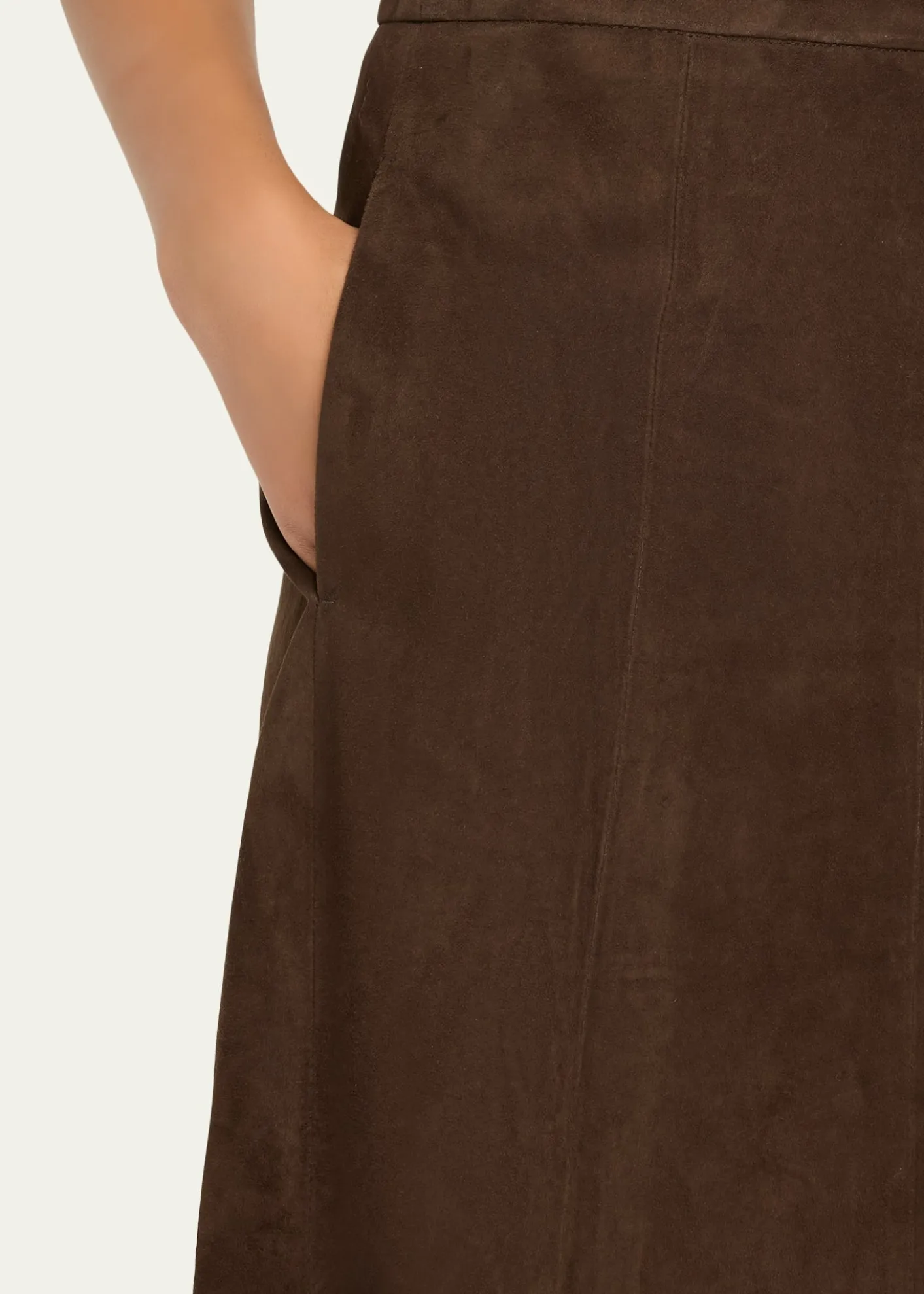 VinceMid-Rise Flared Suede Skirt
