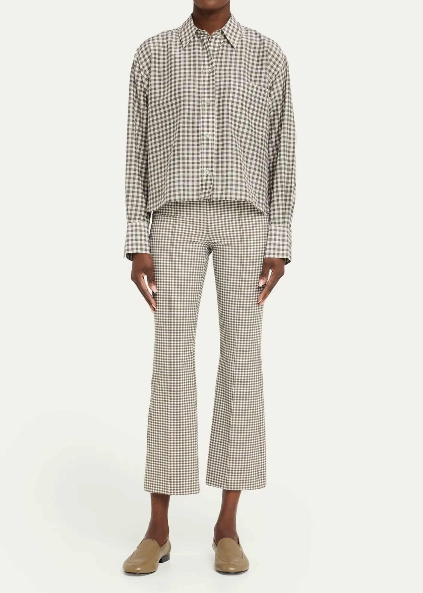 VinceNiki Gingham Mid-Rise Crop Flare Pants