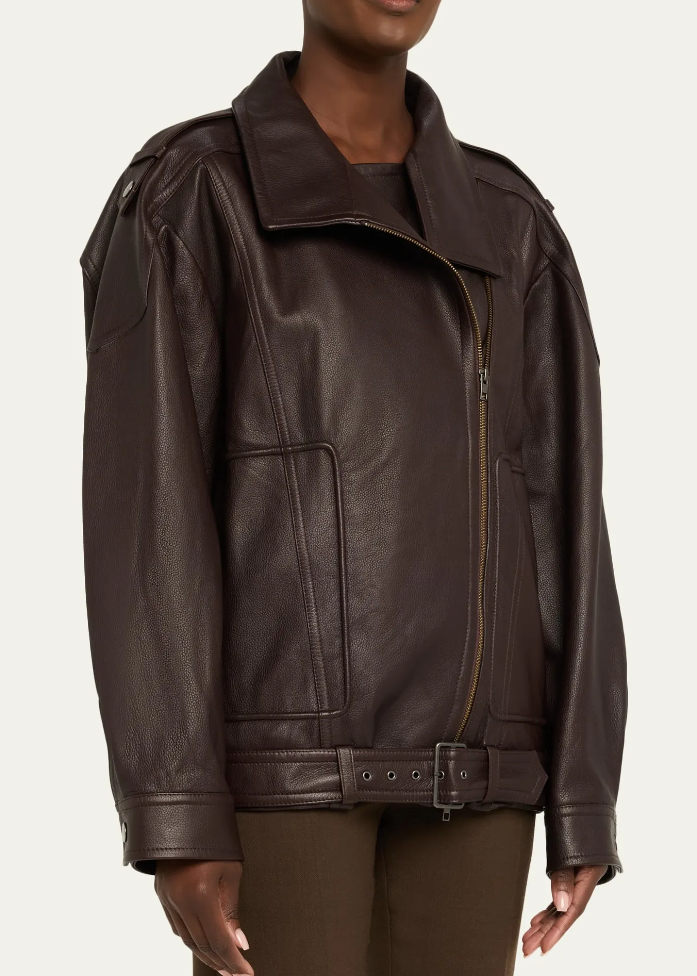 VinceOversized Leather Aviator Jacket