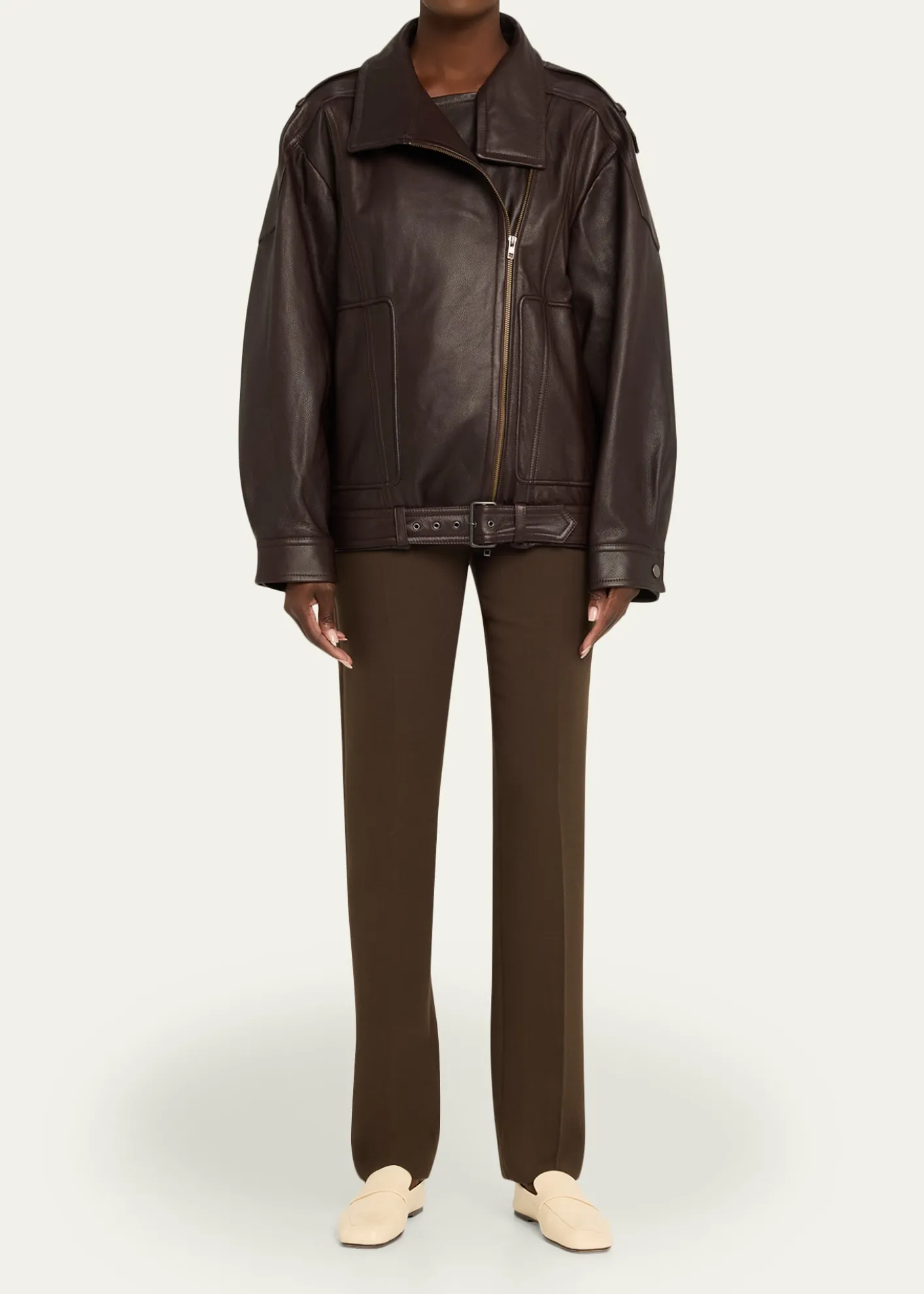 VinceOversized Leather Aviator Jacket
