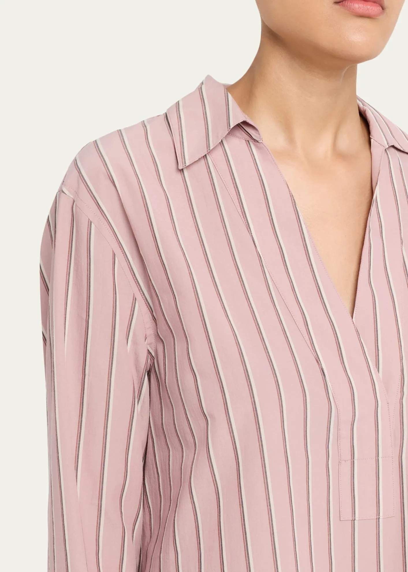 VincePinstripe Long-Sleeve Popover Shirt