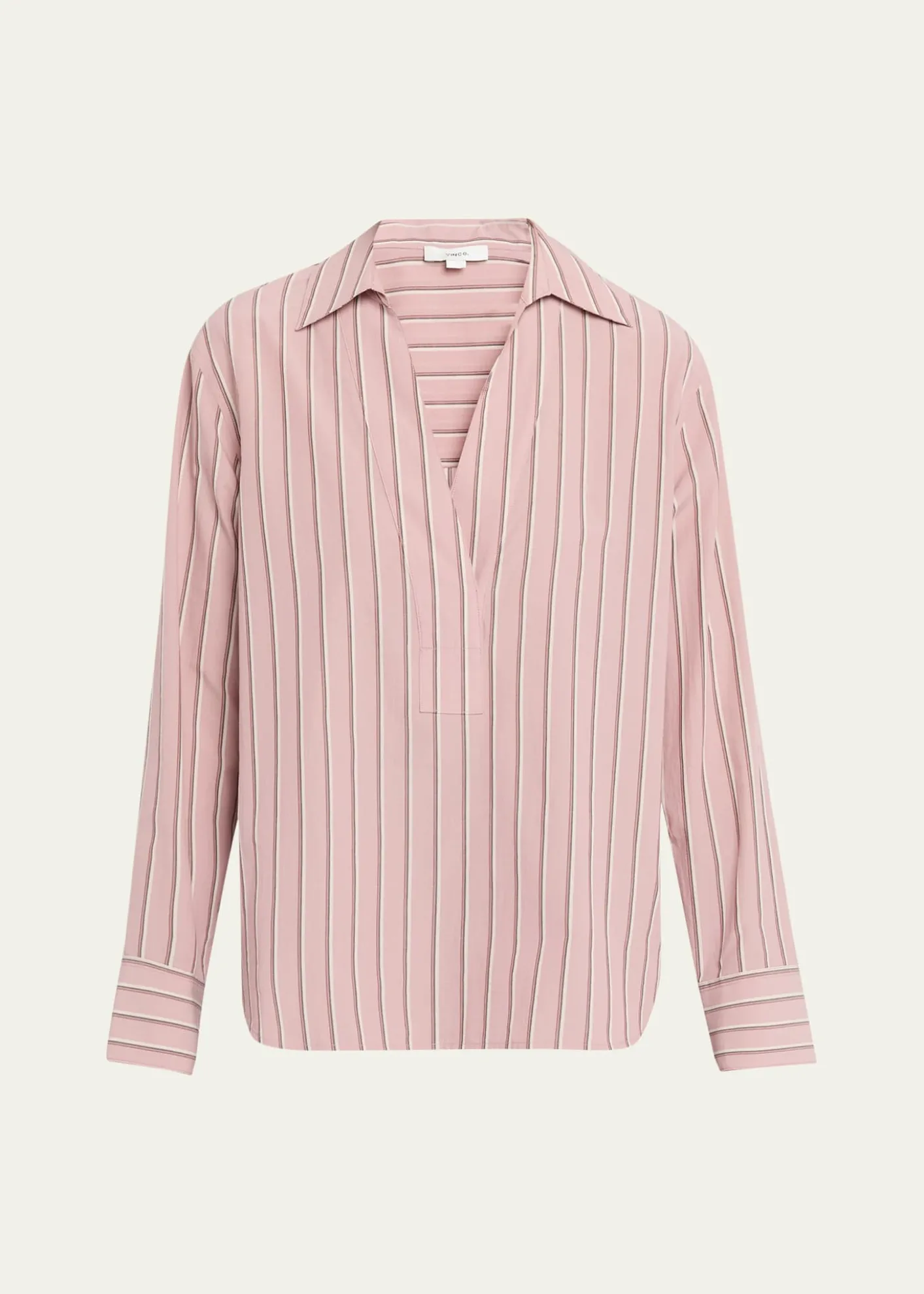 VincePinstripe Long-Sleeve Popover Shirt