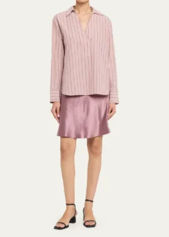 VincePinstripe Long-Sleeve Popover Shirt
