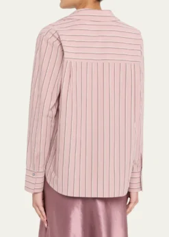 VincePinstripe Long-Sleeve Popover Shirt