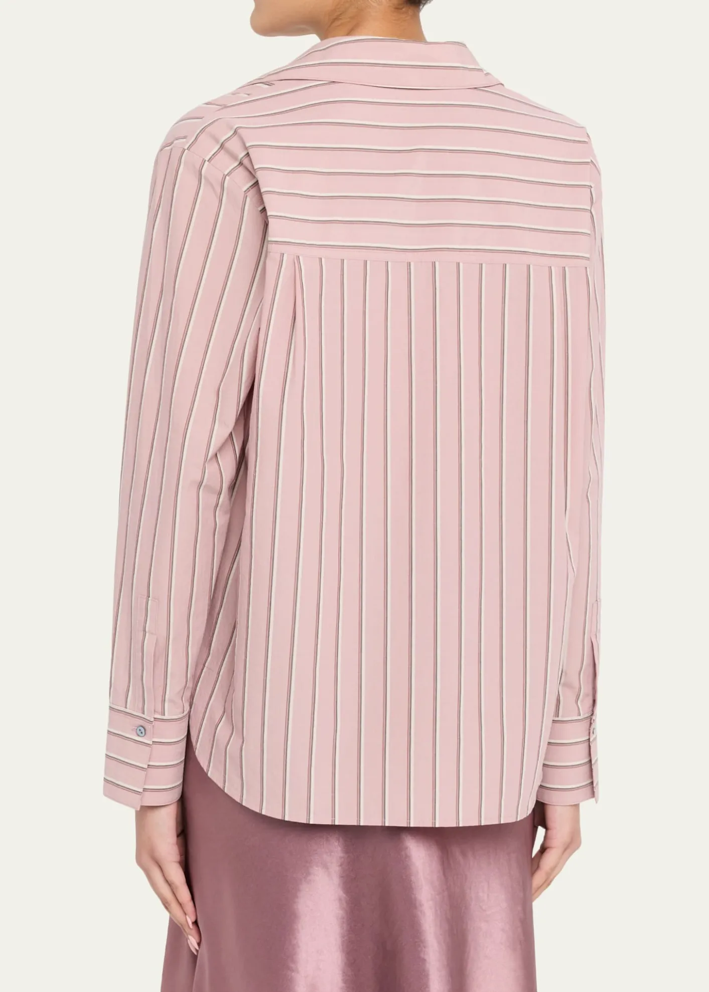 VincePinstripe Long-Sleeve Popover Shirt