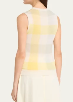 VincePlaid Crewneck Sleeveless Top