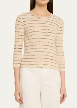 VincePlaid Elbow-Sleeve Sweater