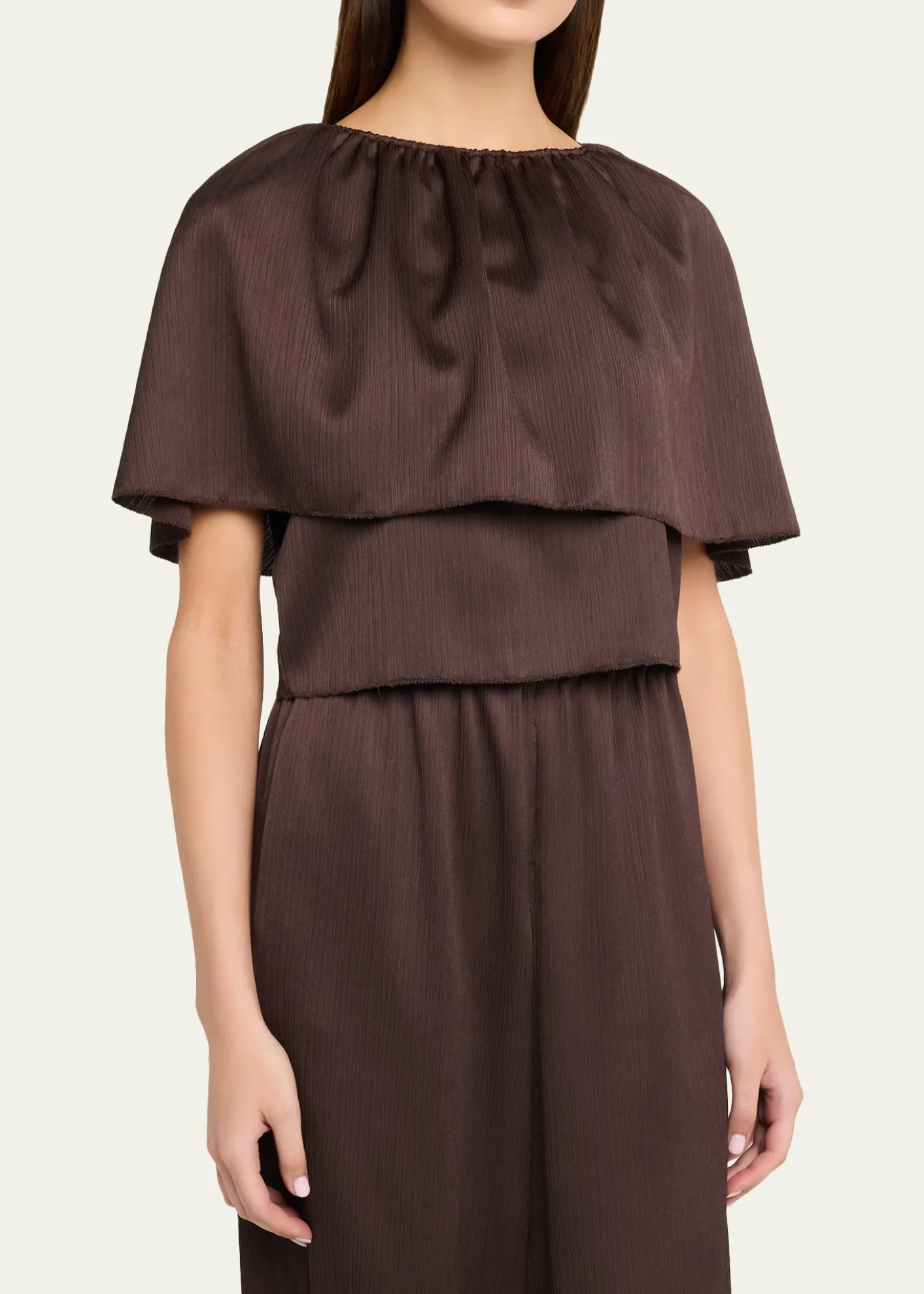 VincePlissé Satin Cape Top