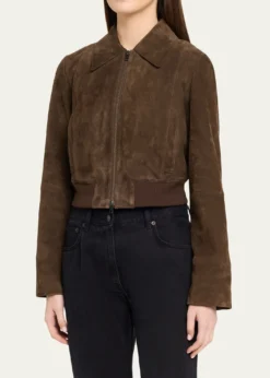 VinceShrunken Suede Bomber Jacket