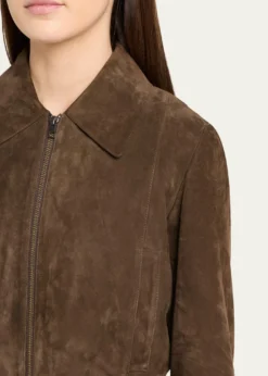 VinceShrunken Suede Bomber Jacket