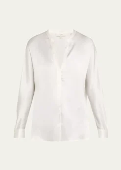 VinceSilk Band-Collar Blouse