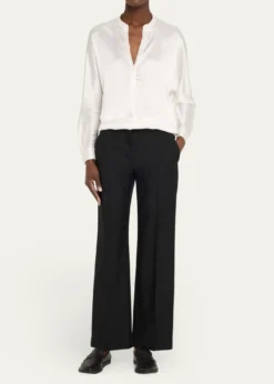 VinceSilk Band-Collar Blouse