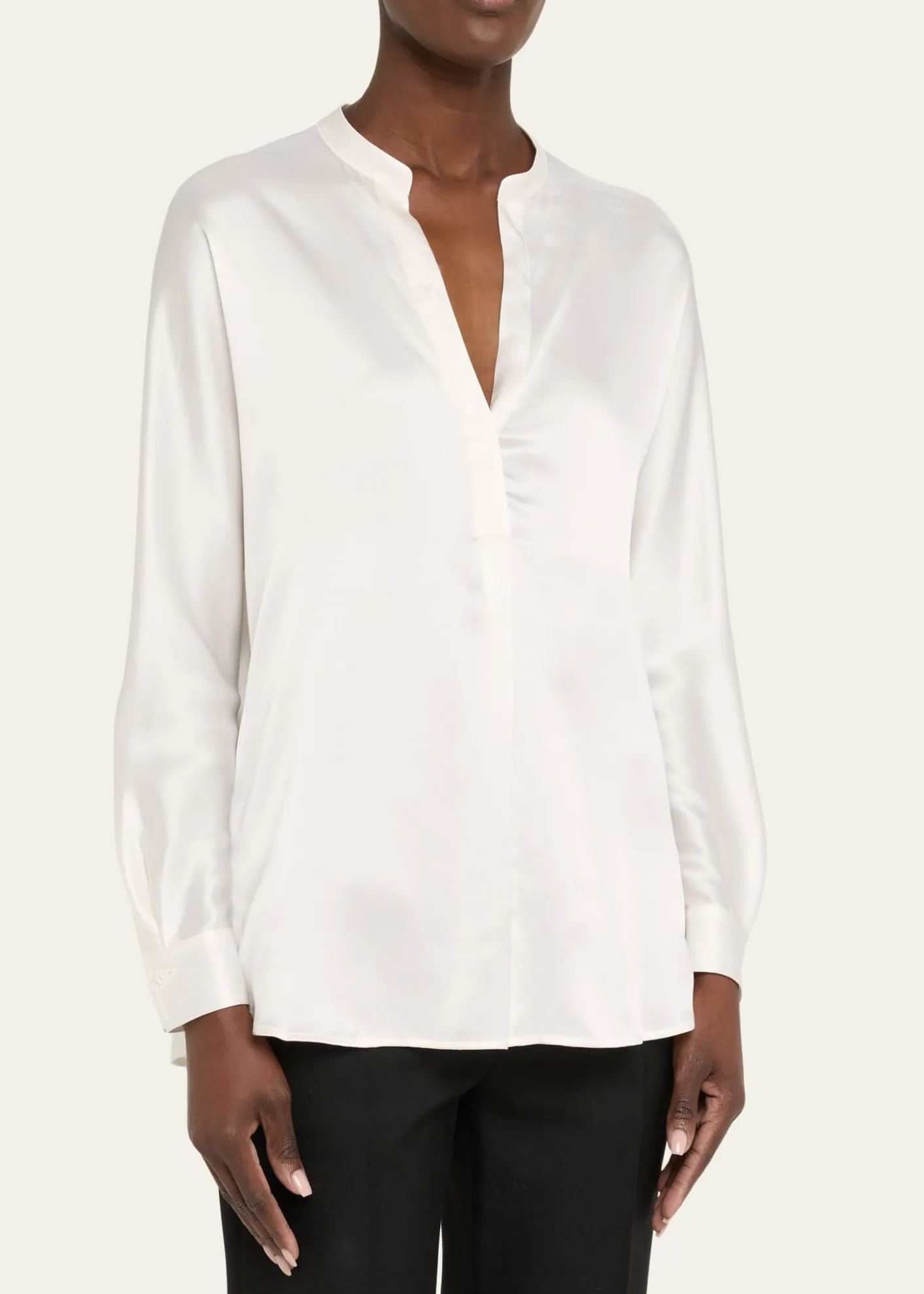 VinceSilk Band-Collar Blouse