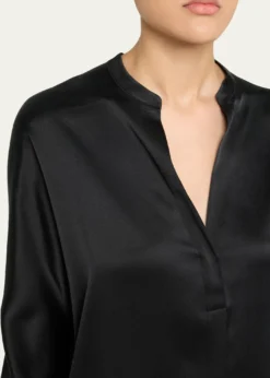 VinceSilk Band-Collar Blouse