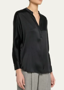 VinceSilk Band-Collar Blouse