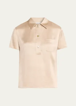 VinceSilk Charmeuse Short-Sleeve Polo Shirt