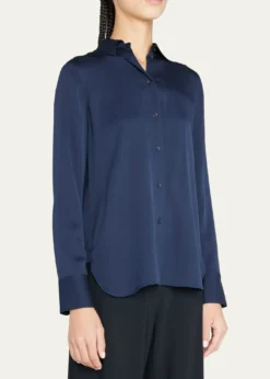 VinceSlim-Fit Long-Sleeve Stretch-Silk Blouse
