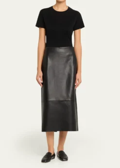 VinceStraight Leather Skirt