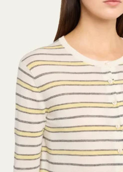 VinceStripe Three-Quarter Sleeve Cardigan