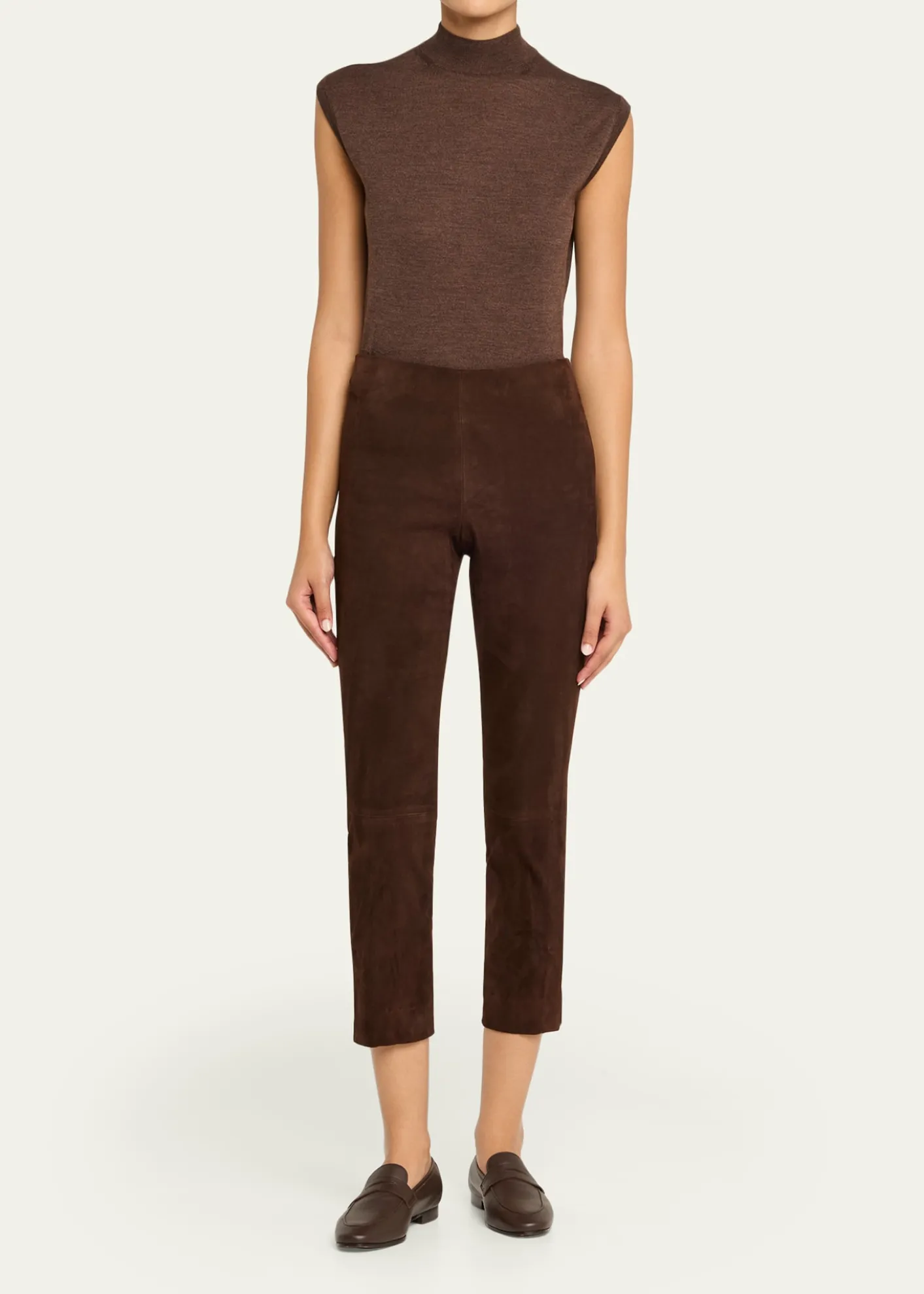 VinceSuede Split-Hem Cropped Pant