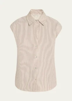 VinceTicking Stripe Cap-Sleeve Blouse