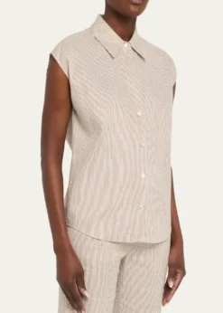VinceTicking Stripe Cap-Sleeve Blouse