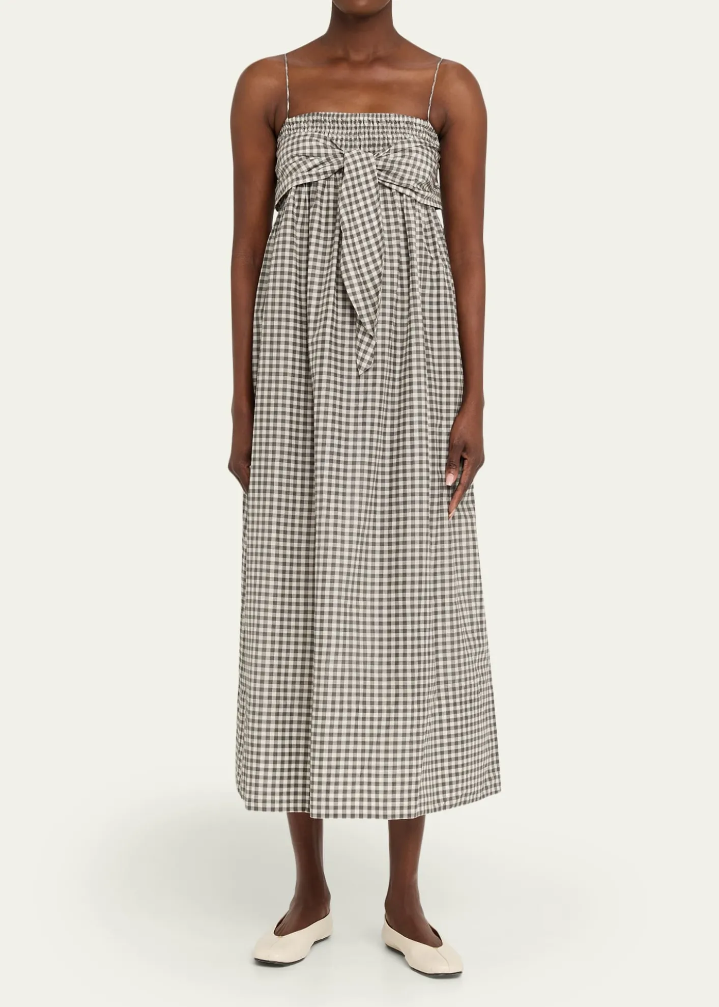 VinceTie-Front Gingham Midi Dress