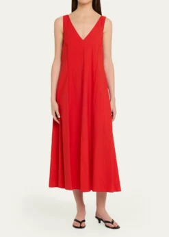 VinceV-Neck Linen Midi Dress