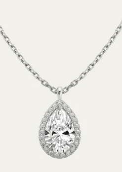 VRAI14K White Gold Pear-Cut Halo Lab Grown Diamond Pendant Necklace, 1.0tcw