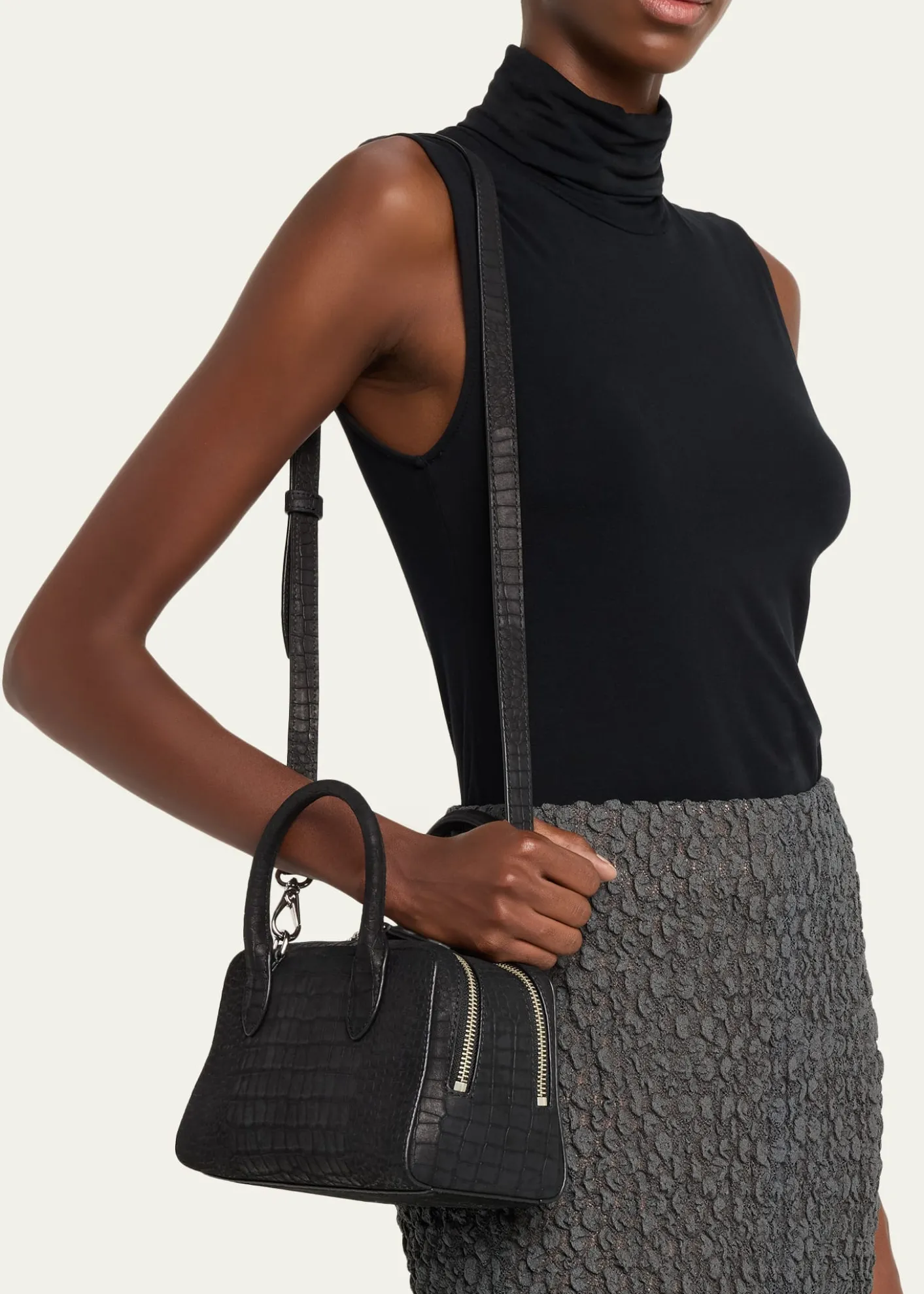 WE-AR4The Ivy 22 Croc-Embossed Nubuck Leather Top-Handle Bag